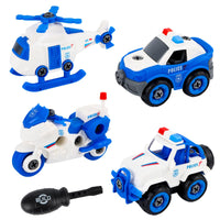 1 x Brand New Wvu Wvo 4 in 1 car toy with screwdriver, DIY assembly toy, police car toy, patrol car toy, motorcycle toy, airplane toy, gift for boys from 3 4 5 years - RRP €19.2