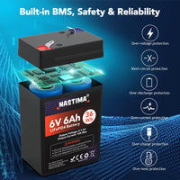 1 x RAW Customer Returns NASTIMA 6V 6Ah LiFePO4 Rechargeable Battery With BMS Protection and 2000 Deep-Cycle Maintenance-Free, Suitable for Emergency Lighting, Children s Toy Cars, Motorboats, Camping, Solar Panels - RRP €25.99