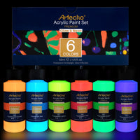 1 x RAW Customer Returns Artecho Fluorescent Paint 6x59 ml, Blacklight Paint Glow in the Dark Paint, Glows in the dark after charging under direct light sources. - RRP €18.68