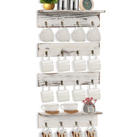 1 x RAW Customer Returns JUJOYBD Cup holder wall, hanging cup rack with 16 hooks, wooden shelf for coffee cups, set of 4 cup hangers, vintage white - RRP €30.34