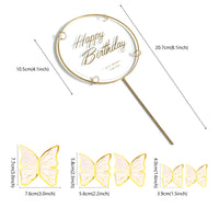 27 x Brand New Gold Metal Butterfly and Happy Birthday Cake Toppers, Birthday Cake Decorations, Party Decorations, White Gold, 11 Pieces - RRP €226.53