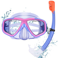 1 x RAW Customer Returns KUYOU diving goggles children with snorkel snorkeling set swimming goggles snorkeling mask 7-13 years, dry top system, panoramic view - RRP €19.15