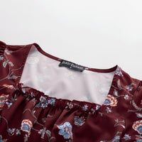 1 x Brand New SCARLET DARKNESS Gothic Short Sleeve Square Collar Dress with Belt, Wine Red with Flowers, XXL - RRP €24.99