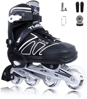 1 x RAW Customer Returns XIUWOUG Inline Skates 38-45 Adjustable roller skates for men and women with ABEC-7 ball bearings and white LED PU rubber wheels Roller skates for children, beginners and adults black, XL EU 42-45  - RRP €80.66