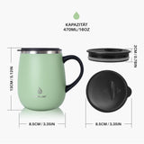 1 x RAW Customer Returns Ideus Coffee Mug 470 ml 16 oz , Double Wall Vacuum Insulated Stainless Steel Coffee and Tea Cup with Non-Slip Handle and Sliding Module Lid and Large Volume Grass Green  - RRP €24.99