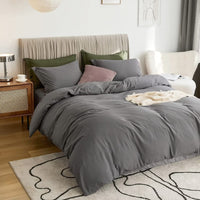 1 x RAW Customer Returns MEROUS bed linen 200x200 3-piece anthracite winter bed linen made of microfibre, non-iron and wrinkle-free - duvet cover set of 1 pillowcase set of 2 65x65 with zip, dark grey - RRP €30.24