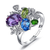 1 x RAW Customer Returns JewelryPalace Ring Flower Real Gemstone Topaz Amethyst Peridot Chrome Diopside, Ring Open Adjustable Ring 925 Silver, Engagement Ring Women Silver Rings Women 925, Cocktail Ring Women Jewelry - RRP €58.91