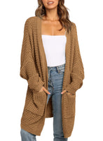 1 x RAW Customer Returns Uusollecy Cardigan Women Long Open Front Cardigan, Casual Loose Long Sleeve Knitted Cardigan with Pocket Brown S - RRP €38.99