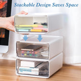 1 x RAW Customer Returns OSTWOLKE Organizer with Acrylic Drawers 3 Pieces, Desk Organizer, Drawer Box, Office Organizer Stackable Storage Box for Pens, Erasers and Other Office Accessories, Transparent White - RRP €32.26