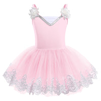 3 x Brand New Odizli ballet clothing girls children spaghetti V-neck sequins flower ballet dress dance bodysuit leotard tulle dress tutu dance dress leotard ballet suit ballerina dress pink 5-6 years - RRP €82.8