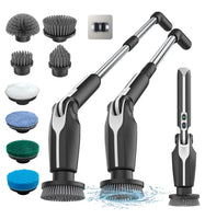 8 x RAW Customer Returns Leebein Electric Cleaning Brush, 2024 New Spin Scrubber with 8 Replaceable Brush Heads, Remote Control, Adjustable Long Handle 38-132CM 2 Speeds and for Bathroom Black  - RRP €464.16