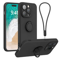 1 x RAW Customer Returns Galful iPhone 15 Pro Case Silicone with Strap, Slim Cell Phone Case with Stand Protective Case Magnetic Shockproof Scratch-Resistant Slim Case 360 Degree Holder Ring Cover in Microfiber-Black - RRP €21.6