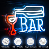 1 x RAW Customer Returns Blue bar with wine glass neon light, bar neon sign for wall decoration, LED neon sign for home bar, gaming pub, bistro, nightclub, room, bar, drink party - RRP €38.99