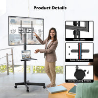 1 x RAW Customer Returns BONTEC TV Stand on Wheels for 23 to 60 Inch LED, LCD, OLED Flat and Curved TVs, Mobile TV Stand with Tilting and Media Shelf, TV Floor Stand for TVs up to 25 kg, Max. VESA 400x400mm - RRP €52.32