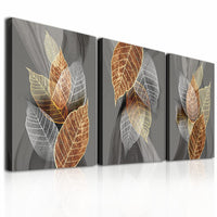 1 x RAW Customer Returns hyidecorart Pictures Leaves, Natural Golden Plants Leaf Wall Picture, Modern Canvas Picture for Living Room, Bedroom, Kitchen, Dining Room and Office 30 cm x 40 cm x 3 pieces . - RRP €43.85