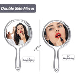 1 x RAW Customer Returns Queekay Clear Double Sided Handheld Mirror 1x 2x Magnification Mirror with Handle Cosmetic Mirror Makeup Travel Rounded Makeup Mirror - RRP €11.59