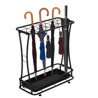 1 x RAW Customer Returns MYOYAY Umbrella Stand Umbrella Stand Metal Black with Removable Drip Tray and 24 Hooks Umbrella Storage Holder 21 Holes Umbrella Stand for Home, Office, Entrance - RRP €56.05