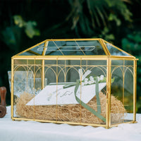 1 x RAW Customer Returns NCYP 32x15x23 cm Golden Glass Card Box with Slot and Lock for Wedding Reception Vintage Geometric Terrarium, Handmade Card Holder for Wedding Party Decor Glass Box and Lock Only  - RRP €62.99