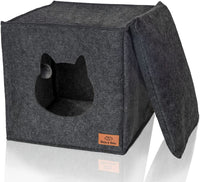 1 x RAW Customer Returns Bella Balu cat cave including pillow toy - foldable cat bed cave for sleeping, hiding, playing scratching - 33x33x37 cm - dark grey - RRP €26.99