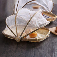 1 x RAW Customer Returns SZETOSY Bamboo Tent Basket - Food Serving Basket, Mesh Basket, Handwoven, Picnic Food Cover, Outdoor, Insect and Dust Protection, for Fruit, Vegetable, Bread, Bamboo, Style 1, 34x29CM - RRP €21.99