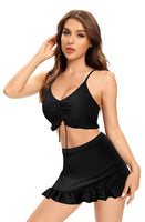 1 x Brand New SHEKINI Women s Two-Piece Swimsuit Adjustable Drawstring Backless Tankini Set Ruffle Hem Short Skirt Bikini Skirt Beach Fashion M, Black  - RRP €38.11