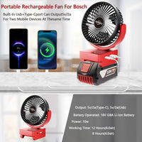 1 x RAW Customer Returns Portable Cordless Fan for Bosch 18V GBA Battery, Brushless Motor Cordless Fan with USB A C Quick Charge for Camping, Workshop and Construction Site No Battery  - RRP €30.99