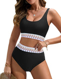 1 x RAW Customer Returns UMIPUBO Bikini Set Women s Tummy Control Push Up Swimwear High Waist Bikinis Retro Swimsuit with Wave Pattern Big Breasts Swimsuit Beach Bikini Black, M  - RRP €32.99