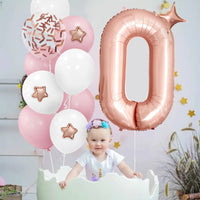 4 x Brand New Rose Gold Balloon Number 0 Foil Balloon, 40 Inch -100cm Giant 0 Years Helium Balloons Pink and White Birthday Balloon for Girls Birthday Party Decoration Number 0  - RRP €76.8