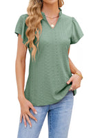 1 x RAW Customer Returns T1FE 1SFE Blouse Women Summer Casual Loose Solid Color Ruffles with Spandex Shirt Green L - RRP €18.14