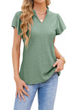 1 x RAW Customer Returns T1FE 1SFE Blouse Women Summer Casual Loose Solid Color Ruffles with Spandex Shirt Green L - RRP €18.14