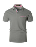 1 x RAW Customer Returns VMSUCIJ Men s Polo Short Sleeve Casual Regular Colorful Striped Pocket Golf Sports Top Poloshirt, grey01, XL - RRP €19.99