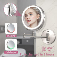 1 x RAW Customer Returns WITFAMILY Rechargeable Cosmetic Mirror with 1X 10X Magnification LED Lighting, Dimmable Shaving Mirror 3 Colors, Touchscreen, 360 Rotatable Wall Mount for Bathroom and Hotel Nickel  - RRP €44.05