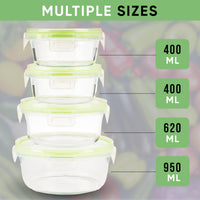 1 x RAW Customer Returns Home Fleek Food Storage Containers With Lids - Airtight Containers For Food, Glass Bowl With Lid Set Safe For Microwave And Freezer Meal Prep Boxes Glass 4 Round Containers, Green  - RRP €23.72