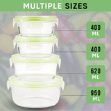 1 x RAW Customer Returns Home Fleek Food Storage Containers with Lids - Airtight Containers for Food, Glass Bowl with Lid Set Safe for Microwave and Freezer Meal Prep Boxes Glass 4 Round Containers, Green  - RRP €27.05