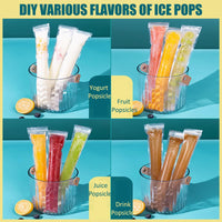 4 x RAW Customer Returns Pack of 100 water ice bags, ice cream molds, popsicles, DIY ice cream on a stick for yogurt, juice smoothies, stick water ice bags, with funnel, water ice bags with zip closure 22 x 6 cm  - RRP €51.2