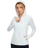 1 x RAW Customer Returns Libin Women s UPF 50 Sun Protection Hoodie Full Zip Running Shirt Long Sleeve Sun Shirt Sports Shirt for Running Hiking Outdoor Surfing with Pockets, White L - RRP €28.98