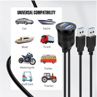 1 x RAW Customer Returns TNP USB installation socket cable - 2m, vehicle USB 3.0 installation socket cable, USB extension cable, round USB dashboard cable, 2X male to 2X female adapter for car, truck, boat, motorcycle, black - RRP €17.72