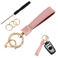 1 x Brand New Amabro Leather Car Key Fob, Universal Leather Key Fob Holder with Diamond Anti Loss D Ring 360 Degree Rotating Car Key Fob for Men Pink  - RRP €27.6