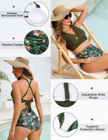 1 x RAW Customer Returns Svanco Two Piece Swimsuit Women Crisscross Bikini Top High Waisted Ruched Bikini Set Push Up Women Swimwear Olive Green M - RRP €37.99