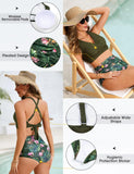 1 x RAW Customer Returns Svanco Bikini Women Set Tummy Control High Waist Swimsuit Push Up Swimwear Lace Up V Neck Floral Pattern Two Piece Swimsuit with Tie Belt - RRP €39.99