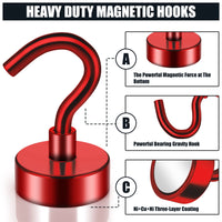 1 x RAW Customer Returns Pack of 6 Magnetic Hooks, 10kg 10kg Strong Magnetic Hooks, Magnetic Hooks for Fridge, Neodymium Magnets with Hook, Magnetic Hooks for Cruise, Towel, Garage Red  - RRP €21.6