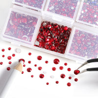 1 x RAW Customer Returns Beadsland 4300 Pieces Red Rhinestones Flat Back Round Glass Stones for Crafts 6 Sizes with Tweezers and Wax Pen Set, SS6-SS20, Red - RRP €10.07