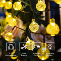 1 x RAW Customer Returns LQWELL Solar Fairy Lights Outdoor, Solar Chain Light Crystal Balls 100LED 16M 55FT IP44 8 Modes Fairy Lights for Outdoor Indoor Waterproof Garden Patio Balcony Wedding Window Warm White  - RRP €20.11