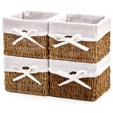 1 x RAW Customer Returns EZOWARE Set of 4 Seagrass Natural Woven Storage Basket, Braided Square Handwoven Organizer Storage Container Boxes with Insert for Baby Room, Kids Toys, Home, 18x18x14cm - RRP €30.99