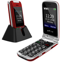 1 x RAW Customer Returns artfone C10 Red, with charging station, SIM-free senior mobile phone, flip phone without contract, GSM large button mobile phone SOS emergency call function, flashlight, dual display. - RRP €39.99