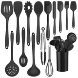 1 x RAW Customer Returns Joyfair Kitchen Utensil Set, 15-Piece Silicone Cooking Utensils Cooking Cutlery Set, Heat-Resistant Cookware with Utensil Holder, Non-Stick Cooking Set Kitchen Utensils, Dishwasher Safe - Black - RRP €24.35