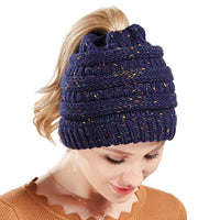 4 x Brand New Yixda Unisex Winter Hat Messy High Bun Ponytail Slouch Beanie Hat Navy  - RRP €60.48