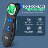 1 x RAW Customer Returns Contactless fever thermometer for babies, children and adults, forehead thermometer infrared digital thermometer for quick and hygienic measurement, fever alarm and 3-color display, blue - RRP €21.92