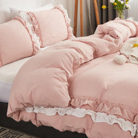 1 x RAW Customer Returns Herside Bed Linen 240x220 Pink Ruffle Bedding Sets White Pink 2 Layer Ruffle Design Soft Microfiber Boho Duvet Cover 2 Pillowcases 80x80 cm White-Pink, 240 x 220 cm  - RRP €57.99