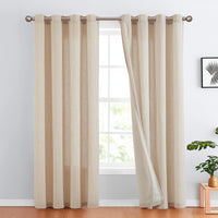 1 x RAW Customer Returns TOPICK Linen Curtains Striped Curtains with Eyelets Modern Beige Linen Look Curtain Living Room Privacy Curtain Light Filtering Eyelet Curtain with Stripes Pattern Set of 2 130 x 225 Brown on Beige - RRP €50.41